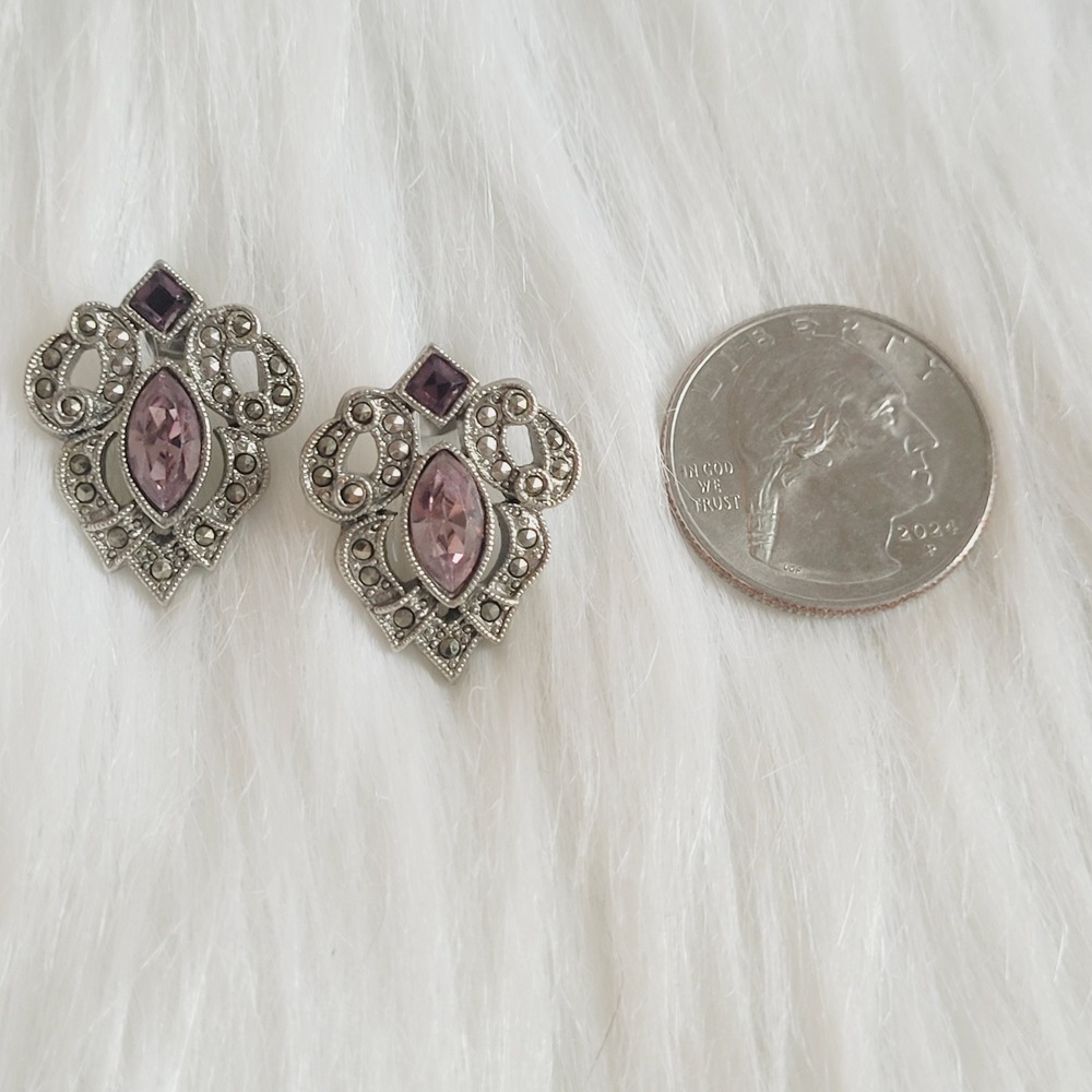 Victorian Rhinestone Earrings Art Deco Regency Boho Marcasite Silver Tone 21086 - Picture 5 of 7